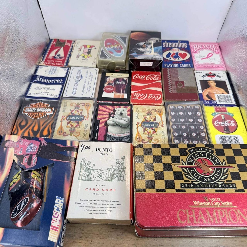 Vintage Playing Card Lot Coca-Cola Harley-Davidson NASCAR Uno H2O 20 Decks